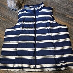 Lands End Womens 2X Navy Blue White Striped Down Puffer Vest Full Zip 518718